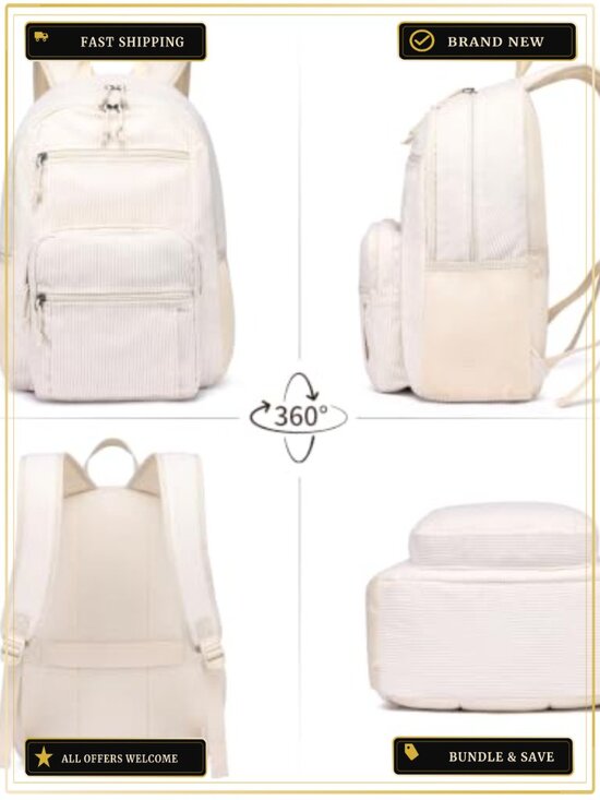 Corduroy School Backpack for Girls Boys, Cute Student Bookbag with Pockets main image 2